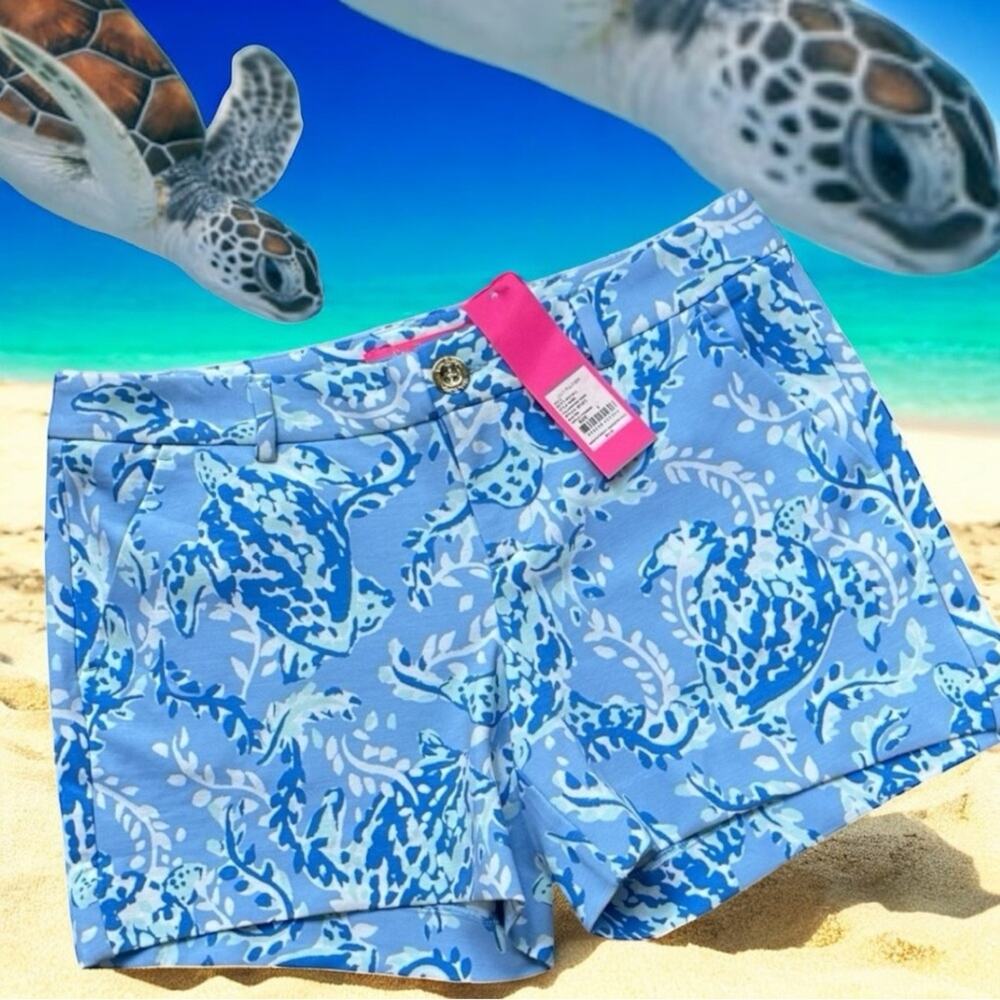 Lilly Pulitzer NWT Callahan Knit Short Blue Periwinkle Turtlely Awesome Size 16